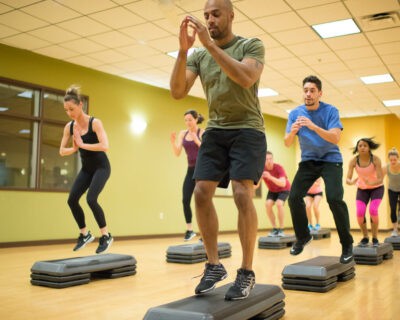 A Group Step Class at Wellbridge Athletic Club in Denver, CO