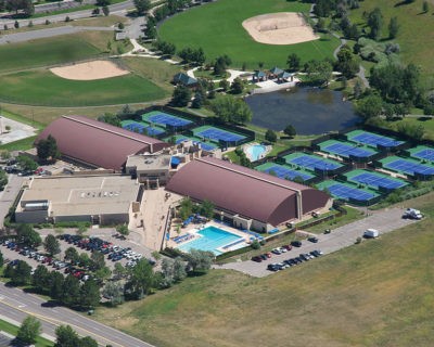 Aerial View of Colorado Athletic Club - Inverness | Ourdoor Pools and Tennis Courts
