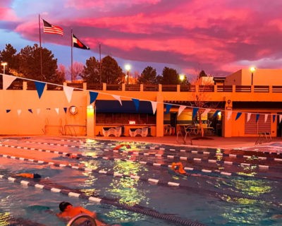 sunset over pool