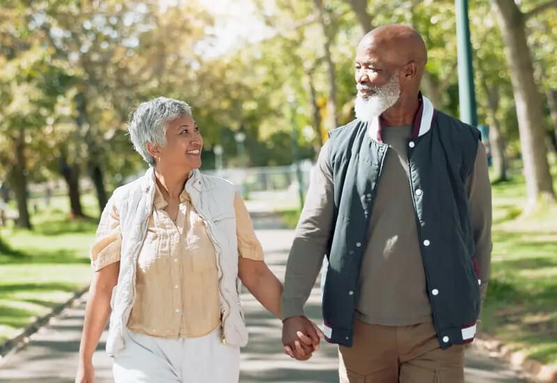 Older couple on their daily walk outside